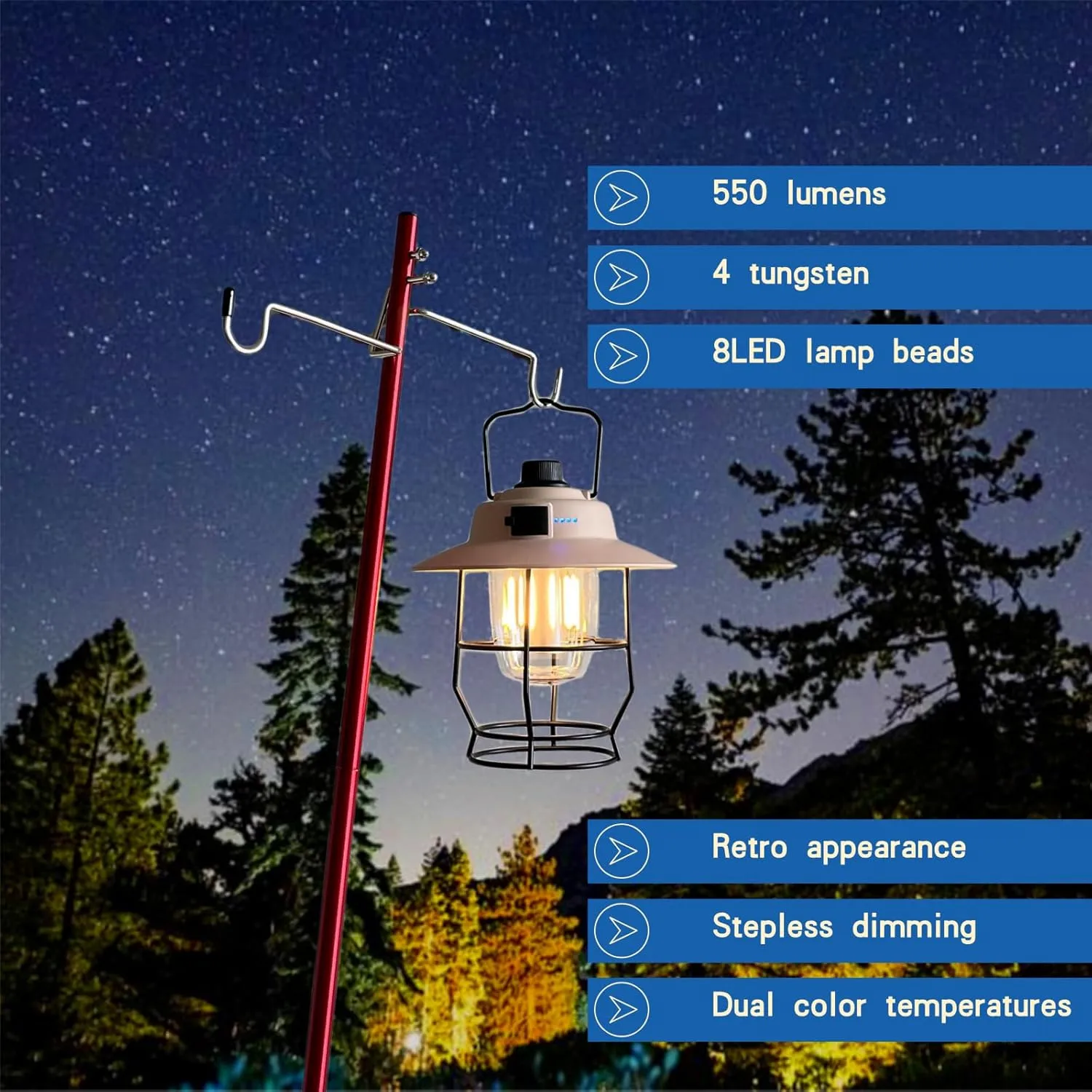 Camping Lights Camping Essentials IPX4 Waterproof Rating Three Lighting Modes Suitable for Camping, Yard and Hiking can Charge Various Electronic devices-1pack (Beige)