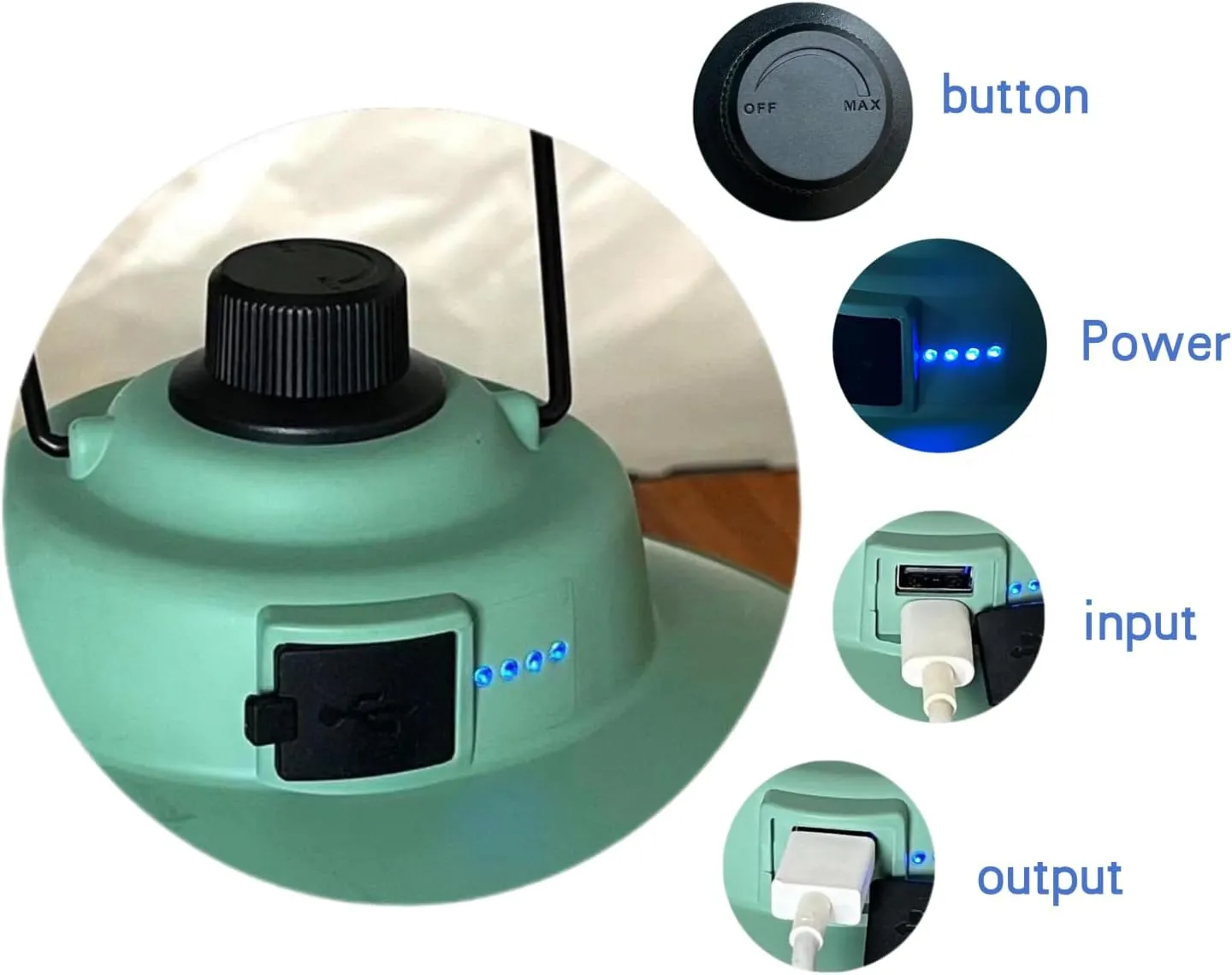 Camping Lights Camping Essentials IPX4 Waterproof Rating Three Lighting Modes Suitable for Camping, Yard and Hiking can Charge Various Electronic devices-1pack (Green)