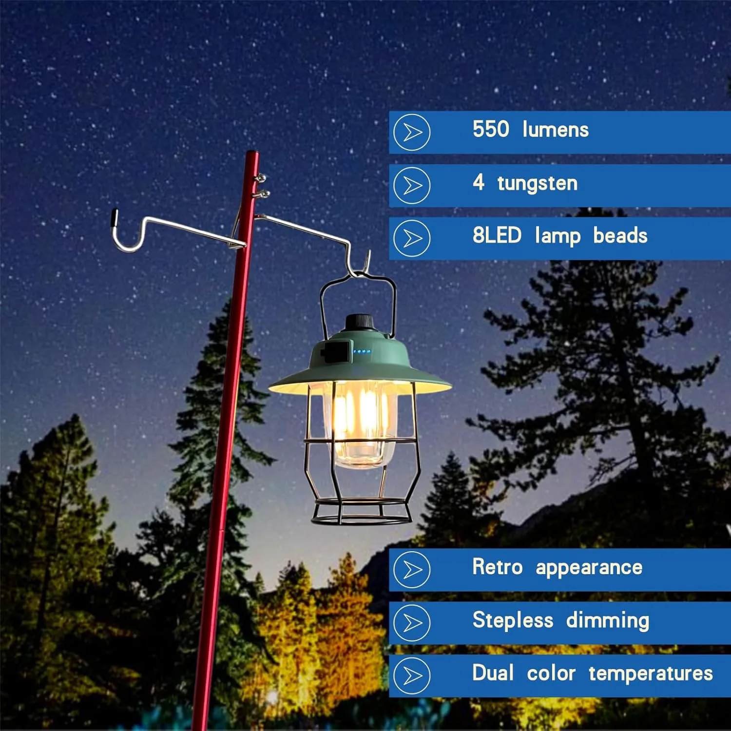 Camping Lights Camping Essentials IPX4 Waterproof Rating Three Lighting Modes Suitable for Camping, Yard and Hiking can Charge Various Electronic devices-1pack (Green)