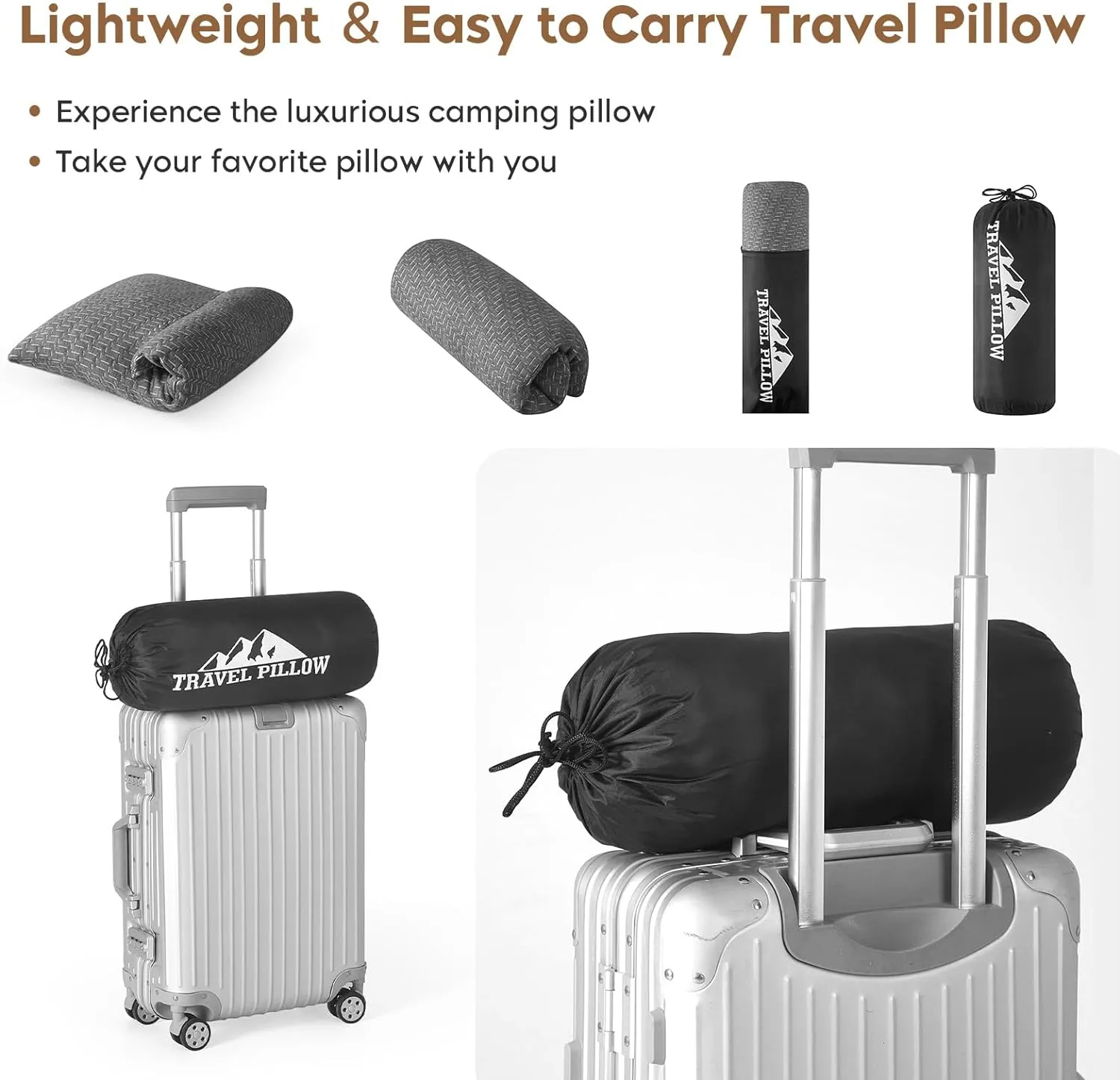 Camping Pillow Travel Pillow Small Shredded Memory Foam Pillow - Compressible Medium Firm, Breathable Cover, Ideal Backpacking Hiking, Airplane and Car
