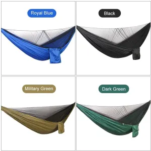 Camping Tent 290 x 140cm Outdoor Hammock Swing with Integrated Mosquito Curtain Bugs Net Extension Straps Clips Ground Rope Ground Nails (Color : Blac, Military Green