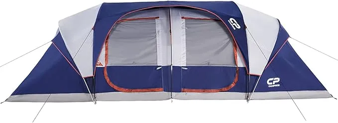 CAMPROS CP Tent 12 Person Camping Tents, 2 Room Weather Resistant Family Cabin Tent, 6 Large Mesh Windows, Double Layer, Divided Curtain for Separated Room, Portable with Carry Bag