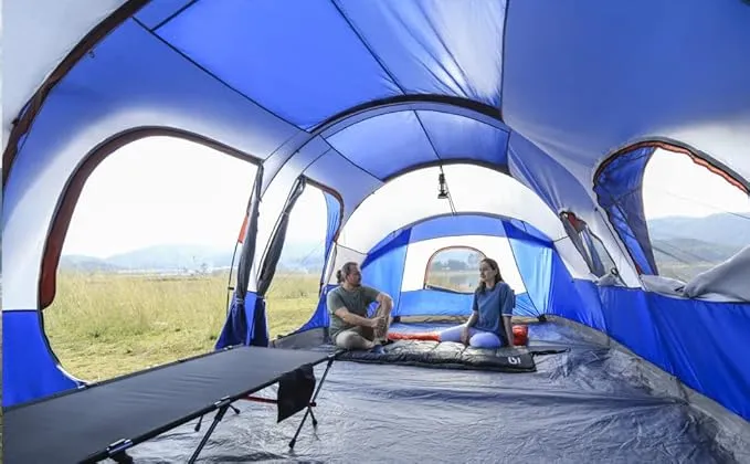 CAMPROS CP Tent 12 Person Camping Tents, 2 Room Weather Resistant Family Cabin Tent, 6 Large Mesh Windows, Double Layer, Divided Curtain for Separated Room, Portable with Carry Bag