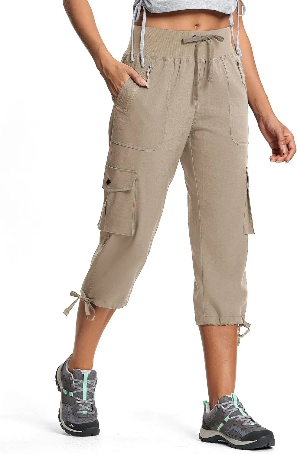 Capri Pants for Women Breathable UPF 50  Womens Cargo Capris for Summer with 8 Pockets for Hiking Travel Casual