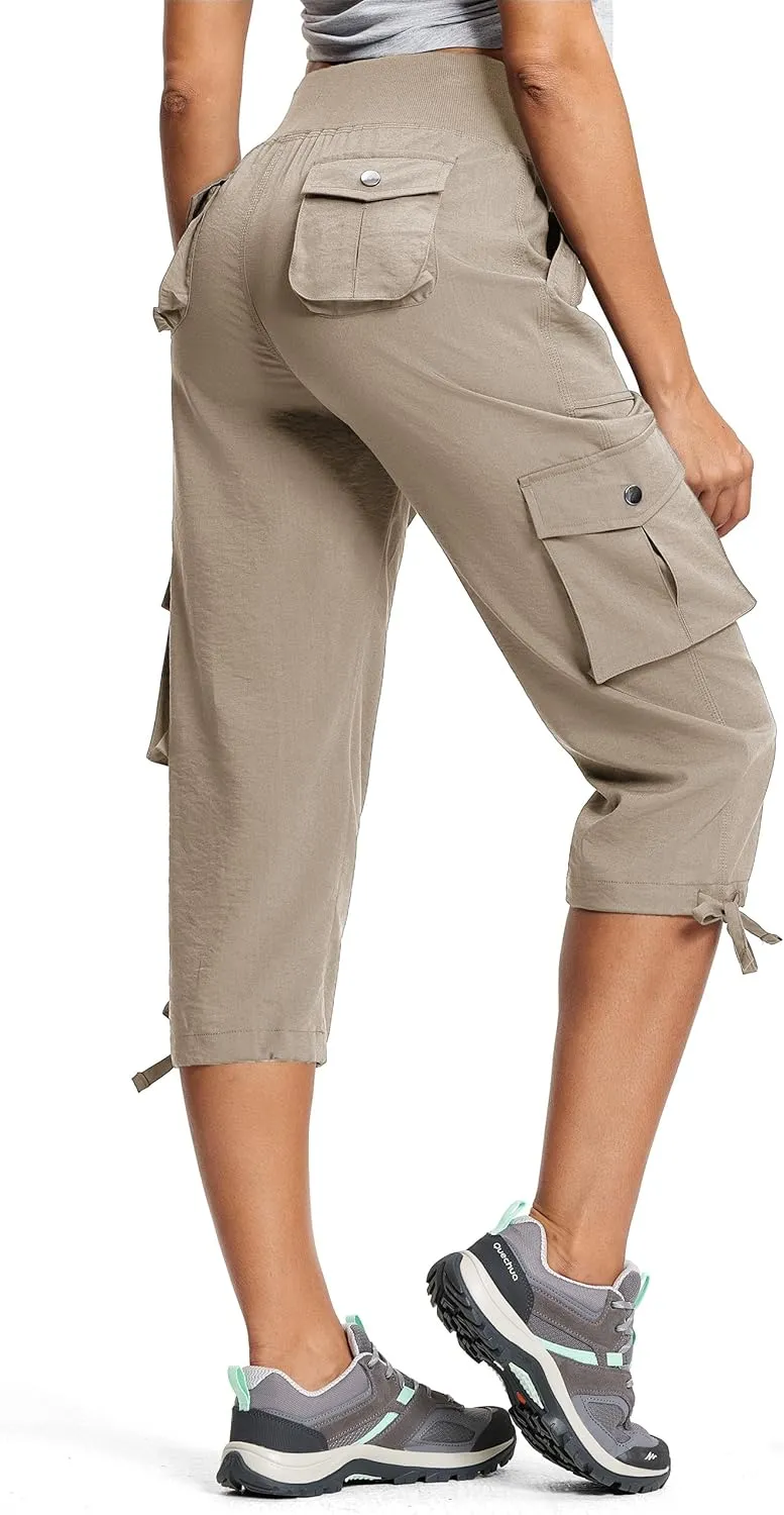 Capri Pants for Women Breathable UPF 50  Womens Cargo Capris for Summer with 8 Pockets for Hiking Travel Casual