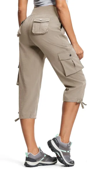 Capri Pants for Women Breathable UPF 50  Womens Cargo Capris for Summer with 8 Pockets for Hiking Travel Casual