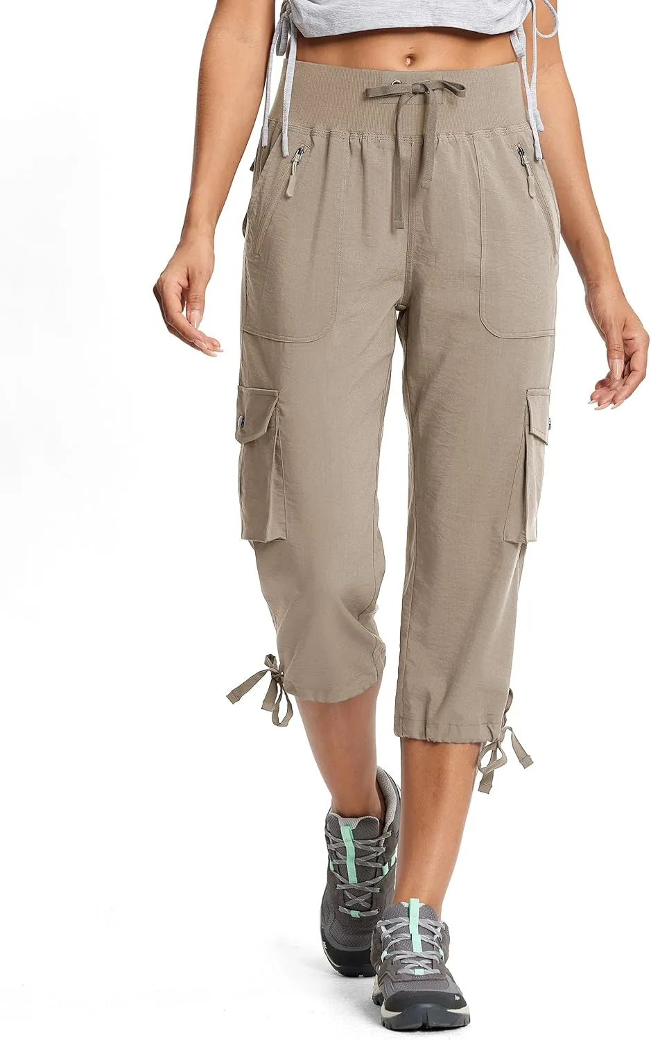 Capri Pants for Women Breathable UPF 50  Womens Cargo Capris for Summer with 8 Pockets for Hiking Travel Casual