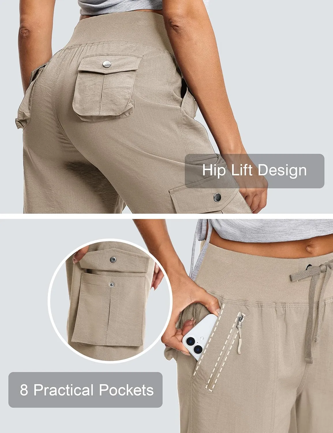 Capri Pants for Women Breathable UPF 50  Womens Cargo Capris for Summer with 8 Pockets for Hiking Travel Casual
