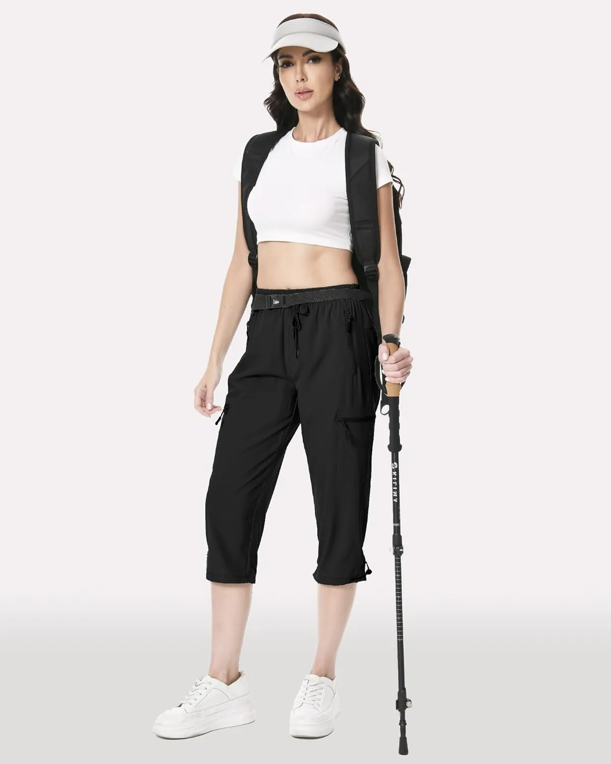 Capri Pants for Women Lightweight Quick Dry Cargo Hiking Pants Capris Joggers Summer with Zipper Pockets