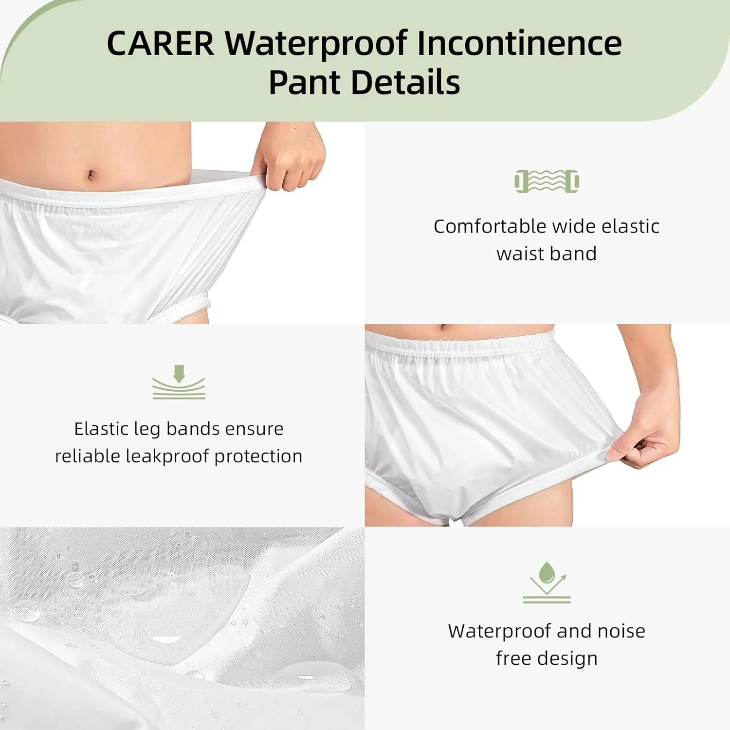 Carer Pull-On Waterproof Underwear Unisex Washable Diaper Cover for Incontinence Waterproof,Durable Leakproof Underwear for Incontinence to Use with Diapers & Briefs for Added Leakage Protection