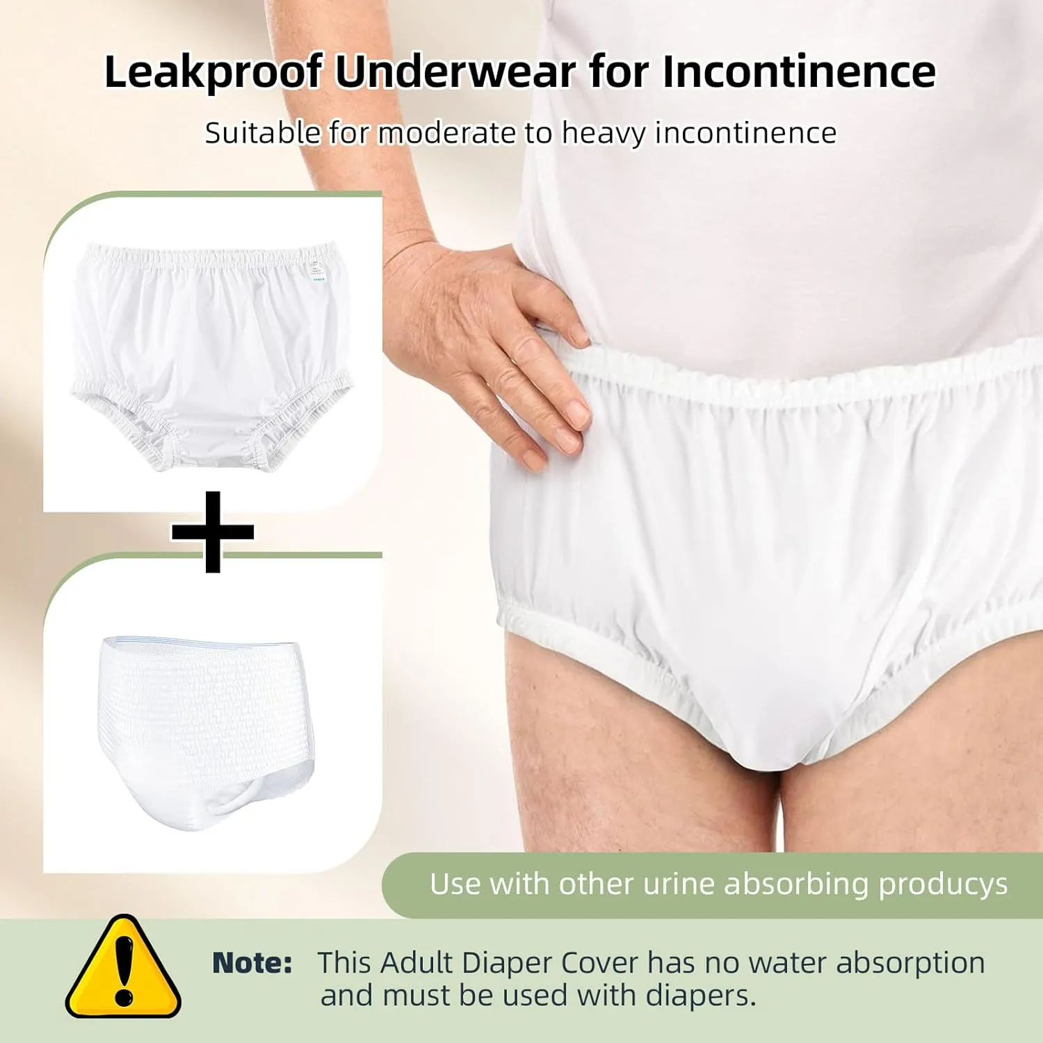 Carer Pull-On Waterproof Underwear Unisex Washable Diaper Cover for Incontinence Waterproof,Durable Leakproof Underwear for Incontinence to Use with Diapers & Briefs for Added Leakage Protection