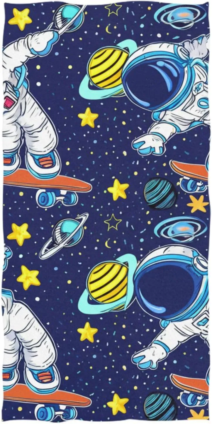 Cartoon Astronaut Skateboarding Blue Beach Towels, Microfiber Beach Towels