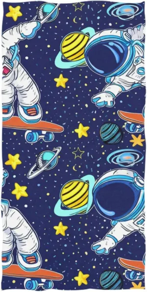 Cartoon Astronaut Skateboarding Blue Beach Towels, Microfiber Beach Towels