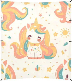 Cartoon Cute Unicorns Foldable Beach Tent UPF50  Protection Waterproof Portable Sun Shelter Includes Sand Shovel, Sandbags, Stability Poles for Camping Trips, Fishing, Backyard Fun or Picnics