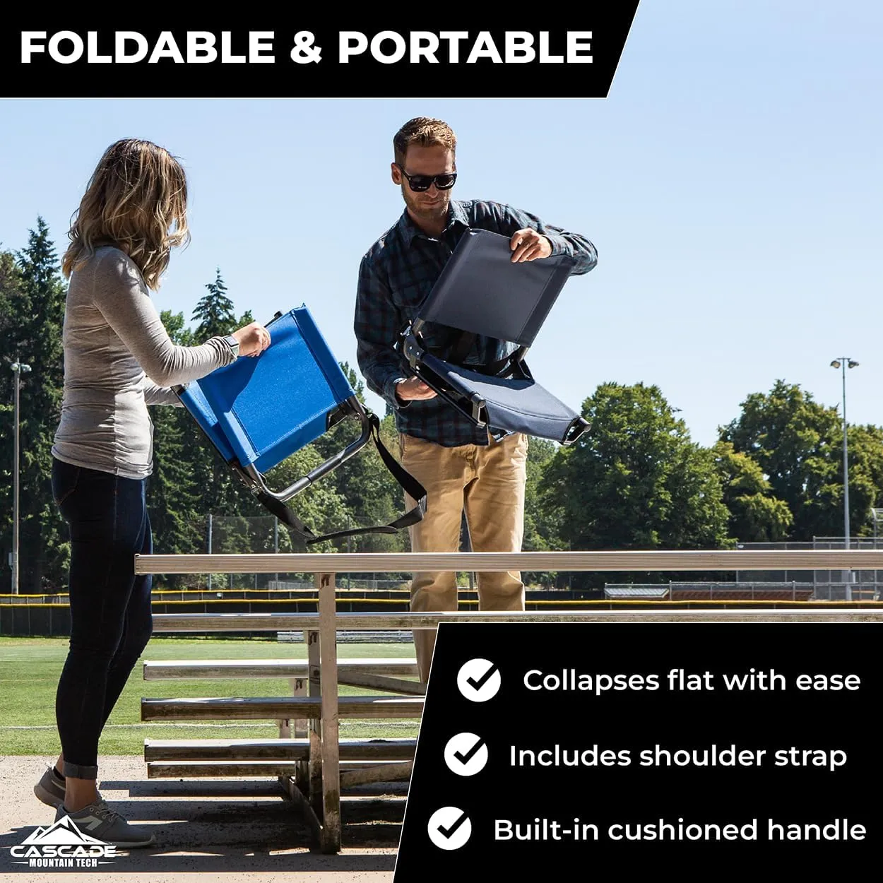 Cascade Mountain Tech Stadium Seat - Lightweight, Portable Folding Chair for Bleachers and Benches - Purple, 17"