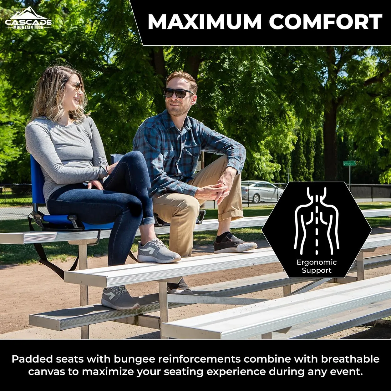 Cascade Mountain Tech Stadium Seat - Lightweight, Portable Folding Chair for Bleachers and Benches - Purple, 17"