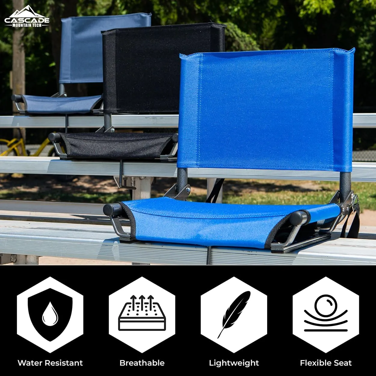 Cascade Mountain Tech Stadium Seat - Lightweight, Portable Folding Chair for Bleachers and Benches - Purple, 17"