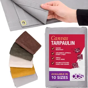 CCS Waterproof Canvas Tarp Cover – Heavy Duty Duck Cloth, Waxed Canvas Tarpaulin with Rustproof Brass Grommets for Camping, Construction, Equipment & Outdoor Use (Grey, 5x7 Ft)