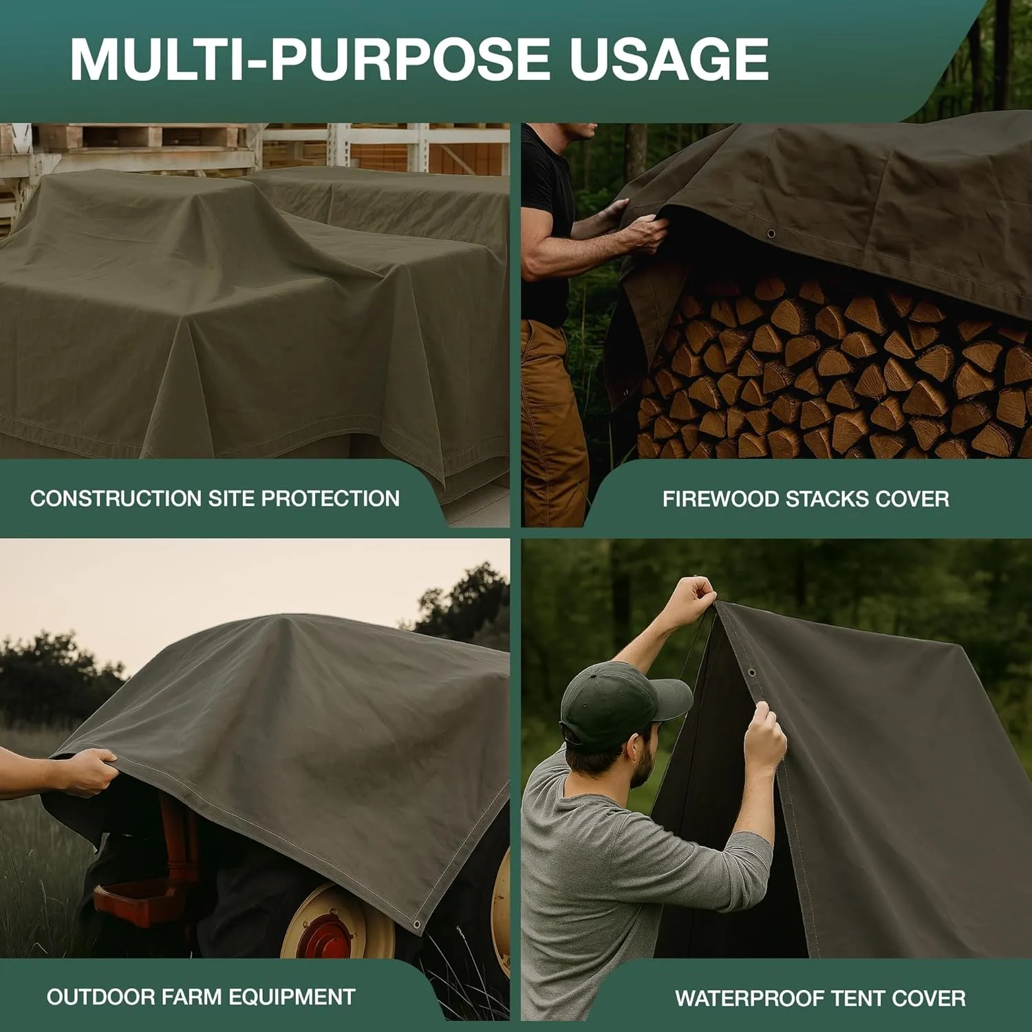 CCS Waterproof Canvas Tarp Cover – Heavy Duty Duck Cloth, Waxed Canvas Tarpaulin with Rustproof Brass Grommets for Camping, Construction, Equipment & Outdoor Use (Olive Drab, 8x10 Ft)