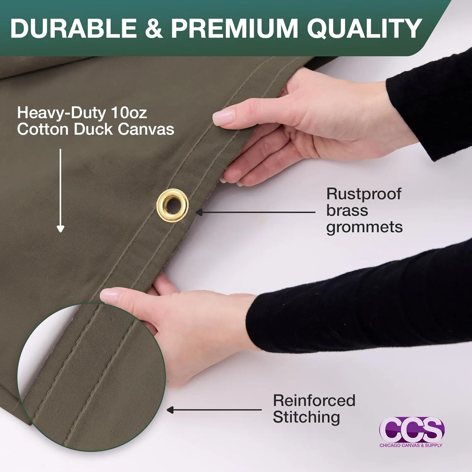 CCS Waterproof Canvas Tarp Cover – Heavy Duty Duck Cloth, Waxed Canvas Tarpaulin with Rustproof Brass Grommets for Camping, Construction, Equipment & Outdoor Use (Olive Drab, 8x10 Ft)