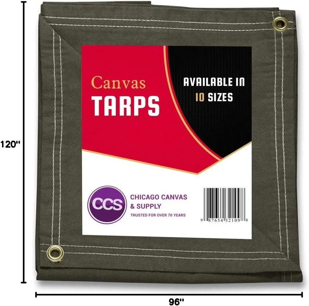 CCS Waterproof Canvas Tarp Cover – Heavy Duty Duck Cloth, Waxed Canvas Tarpaulin with Rustproof Brass Grommets for Camping, Construction, Equipment & Outdoor Use (Olive Drab, 8x10 Ft)