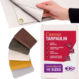 CCS Waterproof Canvas Tarp Cover – Heavy Duty Duck Cloth, Waxed Canvas Tarpaulin with Rustproof Brass Grommets for Camping, Construction, Equipment & Outdoor Use (White, 8x10 Ft)