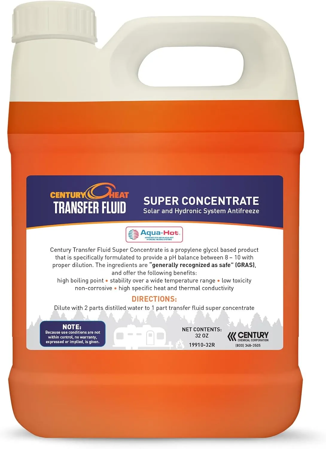 Century Heat Transfer Fluid - Non-Corrosive, Non-Toxic Propylene Glycol RV Antifreeze for Heating Systems | Concentrated (Requires Dilution) | Recommended by Aqua-Hot, Oasis & Timberline - Red, 32oz
