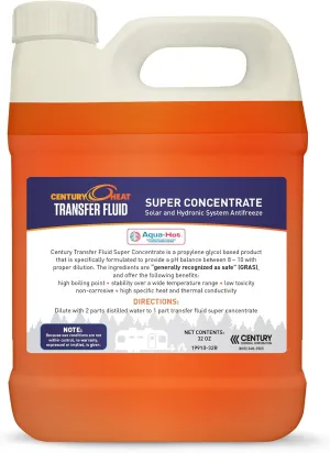 Century Heat Transfer Fluid - Non-Corrosive, Non-Toxic Propylene Glycol RV Antifreeze for Heating Systems | Concentrated (Requires Dilution) | Recommended by Aqua-Hot, Oasis & Timberline - Red, 32oz