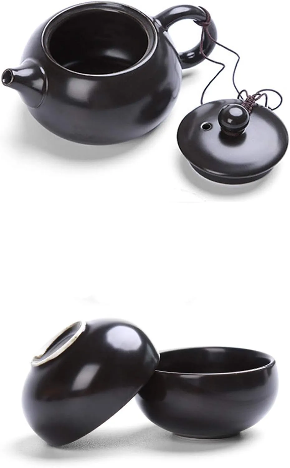 Ceramic Kungfu Tea Set,Portable Travel Tea Set with Teapot,Teacups,Tea Canister,Tea Tray and Travel Bag,Suitable for Travel, Home,Outdoor and Office (Black)