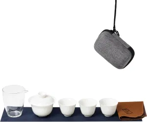 Ceramic Portable Gaiwan Tea Bowl Set,Chinese Suet Jade White Porcelain Brew Tea Maker Cups Set for Home Office Travel Outdoor Business Hotel -White