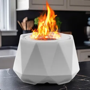 Ceramics Table Top Fire Pit Bowl, Indoor Outdoor Tabletop Fire Pits Bowl for Smores Portable Fireplace for Patio Balcony Decor Gathering, White