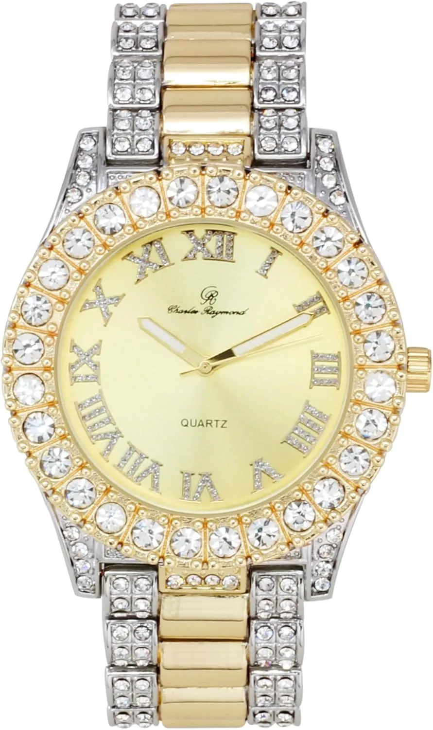 Charles Raymond Bling-ed Out Round Metal Mens Color on Blast Watch with Diamond Time Indicators - Ice on Fire!!! - ST10327DxxS