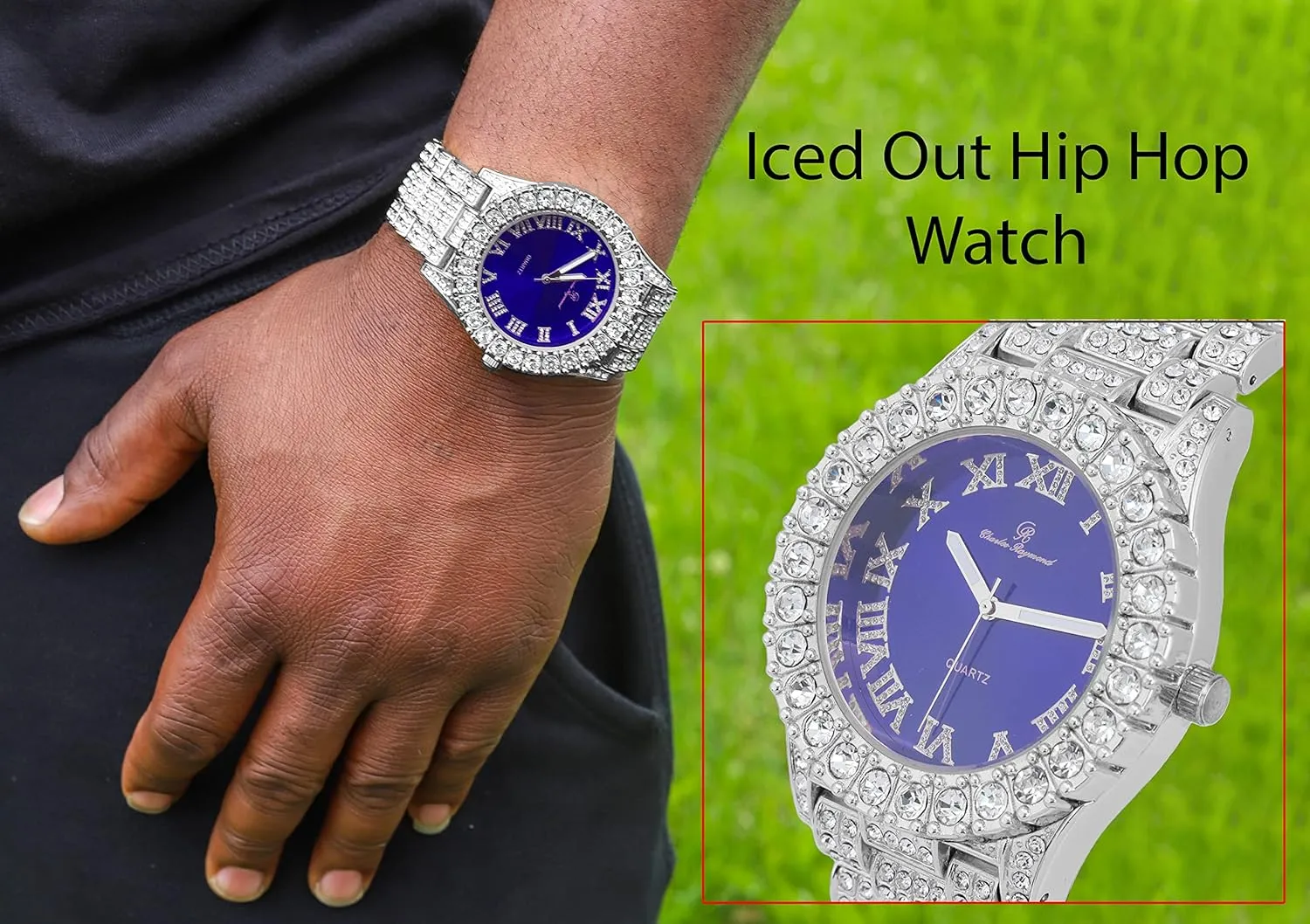 Charles Raymond Bling-ed Out Round Metal Mens Color on Blast Watch with Diamond Time Indicators - Ice on Fire!!! - ST10327DxxS