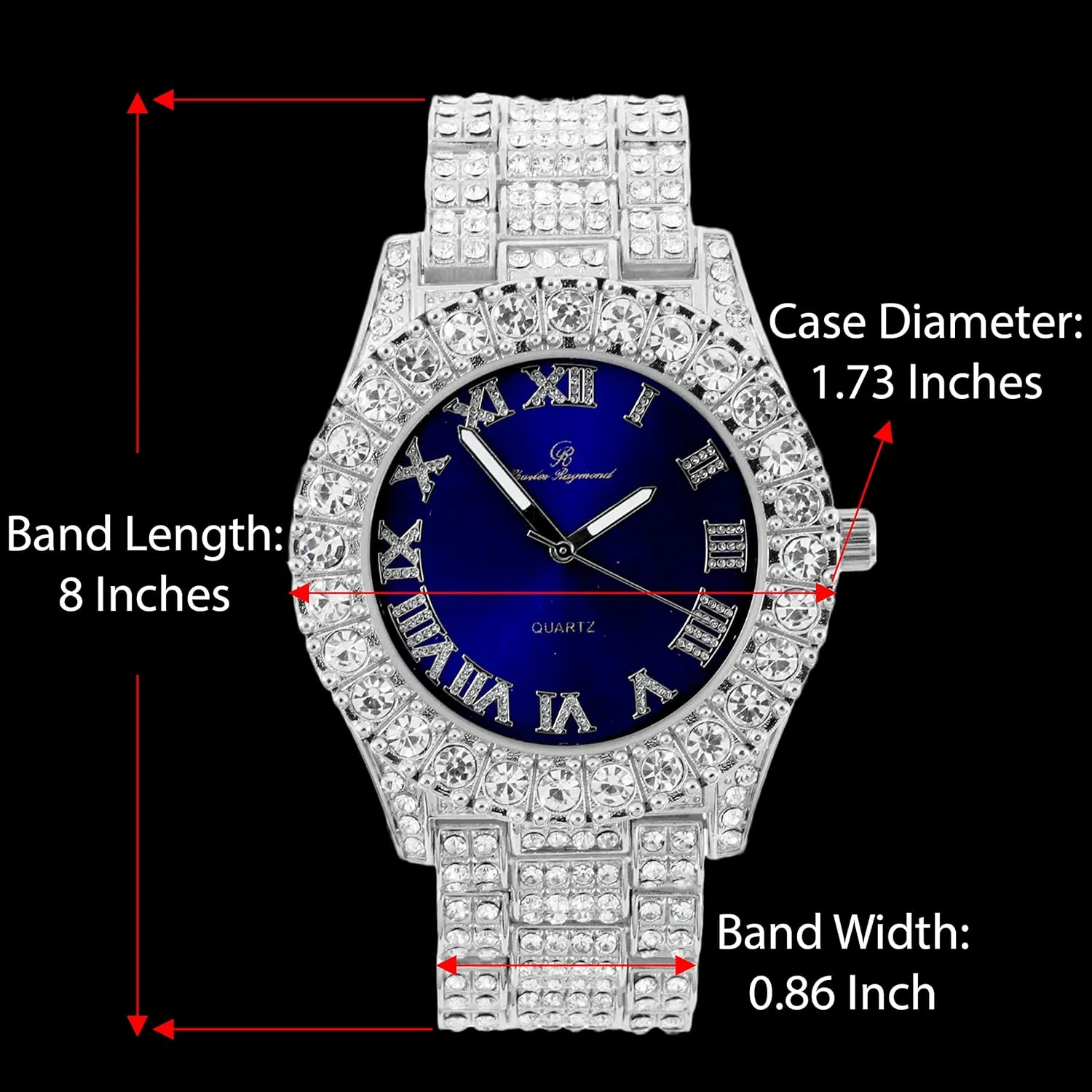 Charles Raymond Bling-ed Out Round Metal Mens Color on Blast Watch with Diamond Time Indicators - Ice on Fire!!! - ST10327DxxS