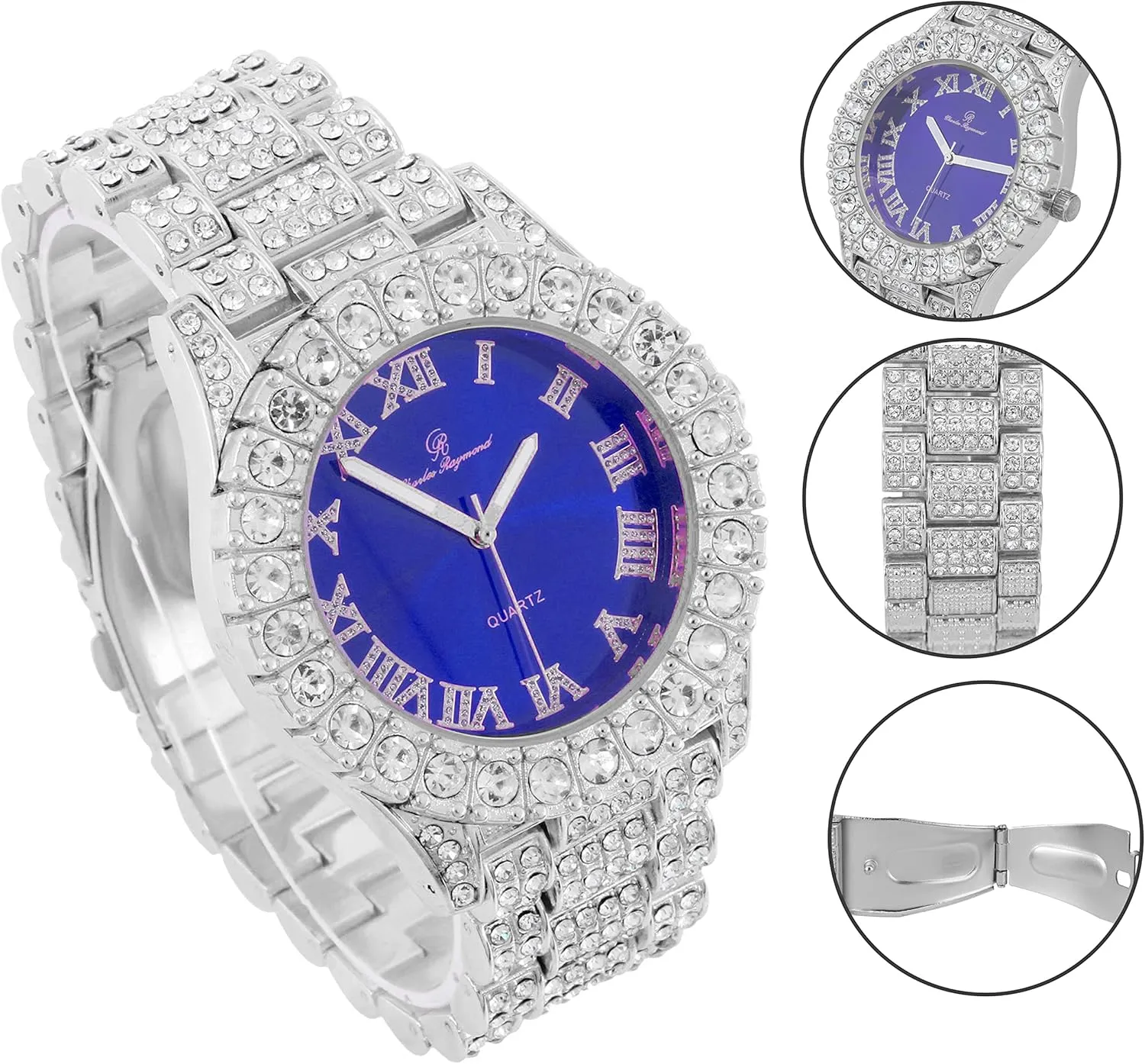 Charles Raymond Bling-ed Out Round Metal Mens Color on Blast Watch with Diamond Time Indicators - Ice on Fire!!! - ST10327DxxS