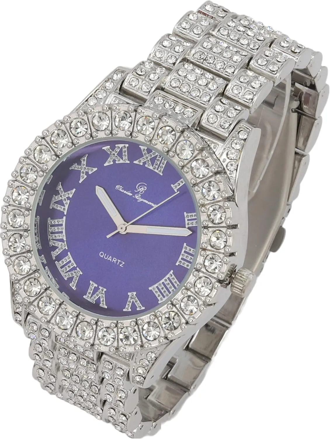 Charles Raymond Bling-ed Out Round Metal Mens Color on Blast Watch with Diamond Time Indicators - Ice on Fire!!! - ST10327DxxS