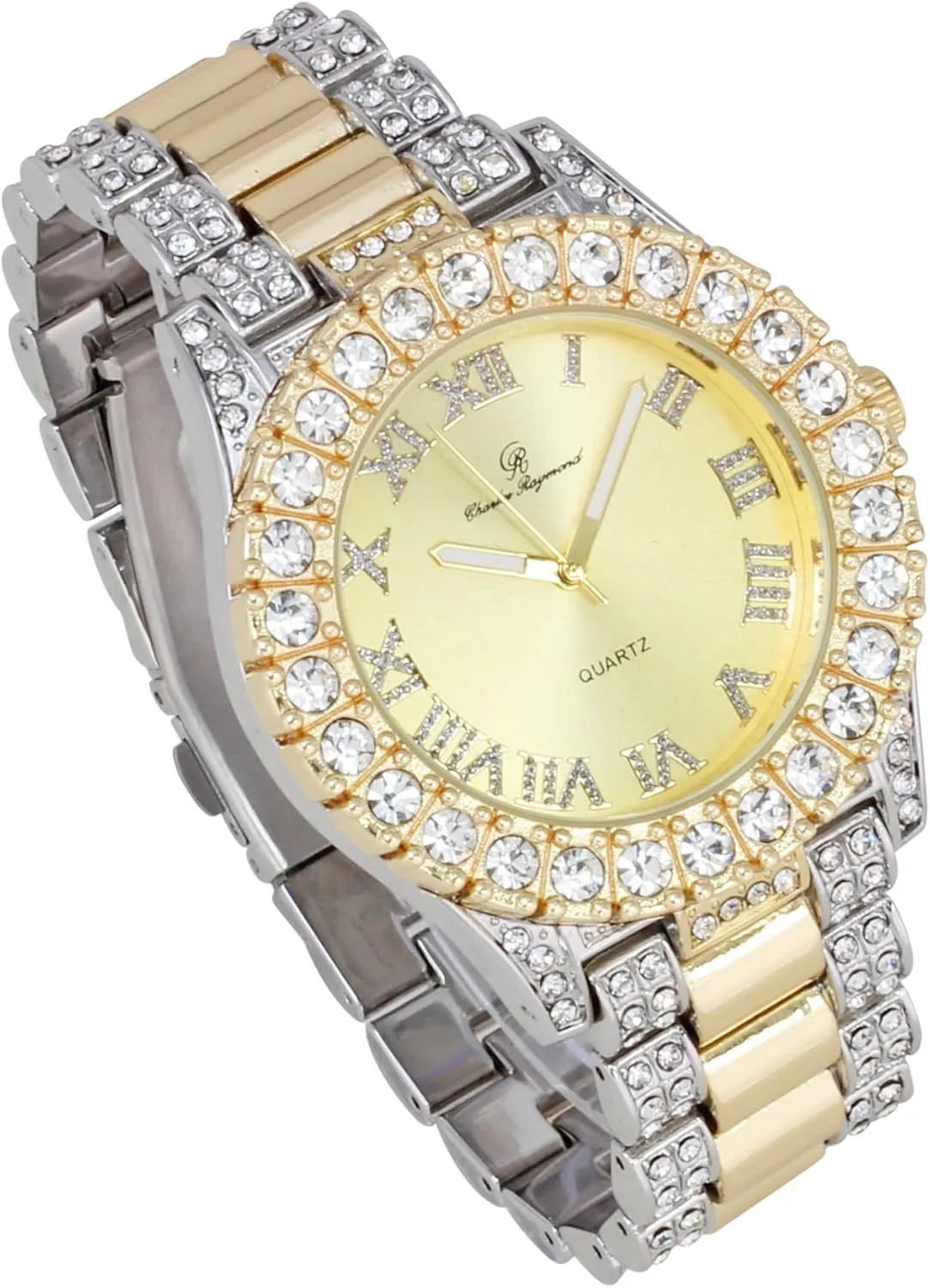 Charles Raymond Bling-ed Out Round Metal Mens Color on Blast Watch with Diamond Time Indicators - Ice on Fire!!! - ST10327DxxS