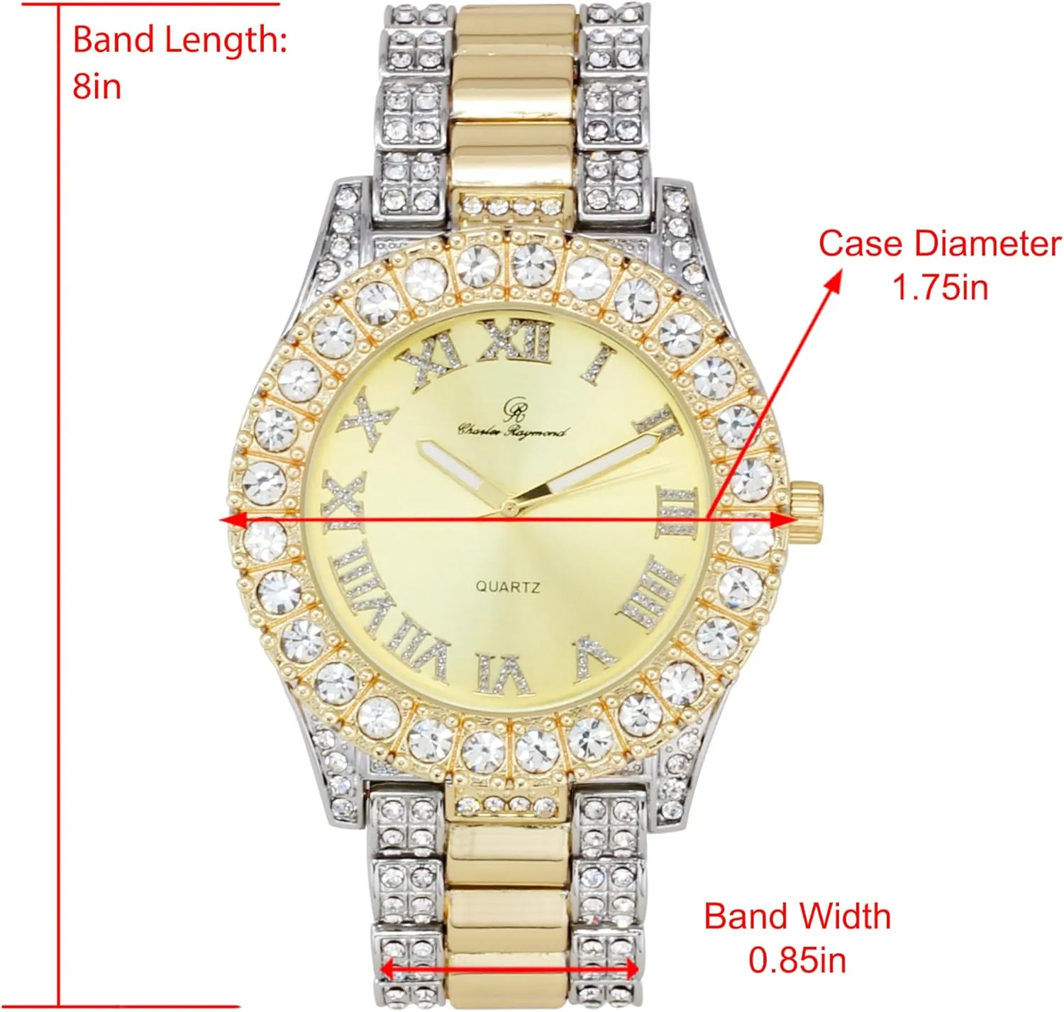 Charles Raymond Bling-ed Out Round Metal Mens Color on Blast Watch with Diamond Time Indicators - Ice on Fire!!! - ST10327DxxS
