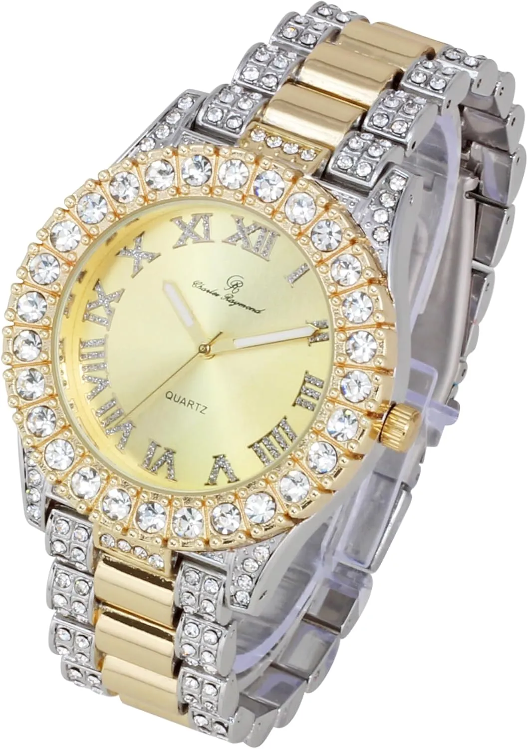 Charles Raymond Bling-ed Out Round Metal Mens Color on Blast Watch with Diamond Time Indicators - Ice on Fire!!! - ST10327DxxS