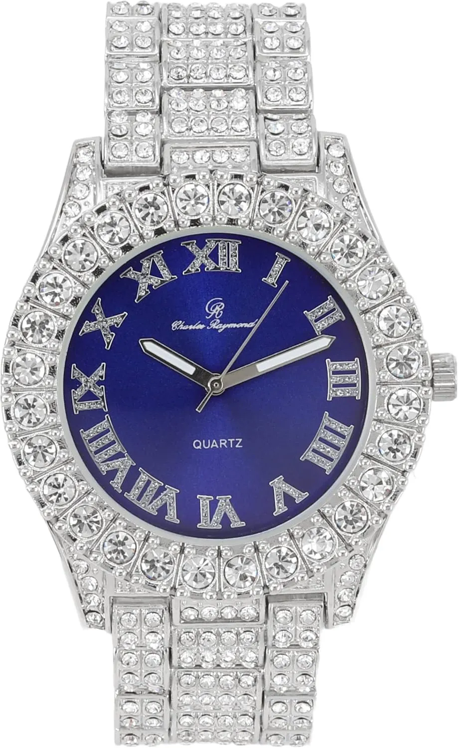 Charles Raymond Bling-ed Out Round Metal Mens Color on Blast Watch with Diamond Time Indicators - Ice on Fire!!! - ST10327DxxS