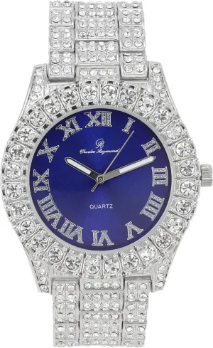 Charles Raymond Bling-ed Out Round Metal Mens Color on Blast Watch with Diamond Time Indicators - Ice on Fire!!! - ST10327DxxS