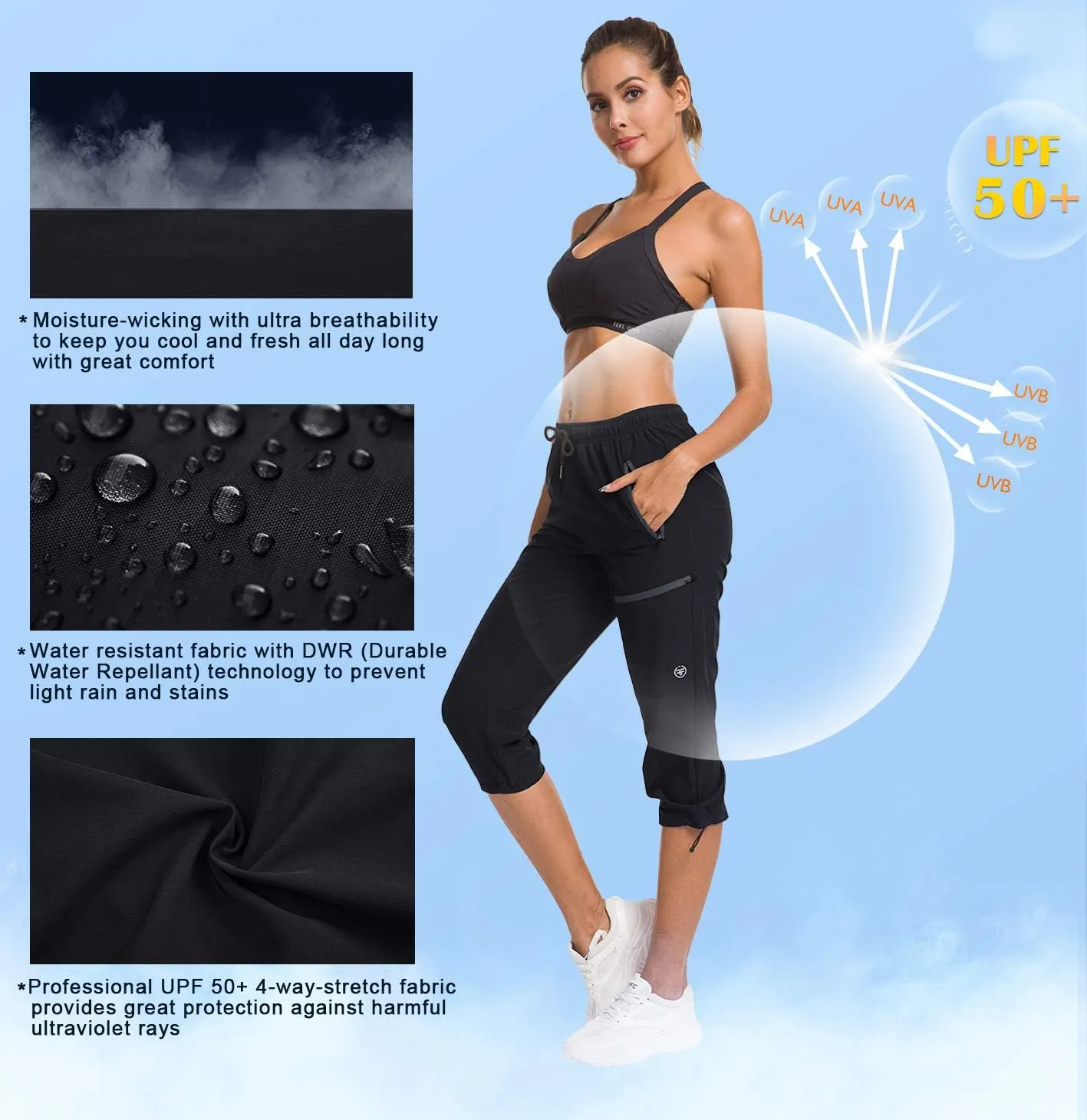 ChinFun Women's Hiking Capris Pants Outdoor Quick Dry Cargo Cropped Pants Water Resistant UPF 50 