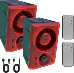 ChunHee Solar Outdoor Motion Sensor Alarm Dog Barking Alarm Motion Detector 130db Loud Noise Maker/Recording and Adjustable Volume/6 Red Motion Activated Strobe Light for Home/Garden/Yard/Farm-2 Pack