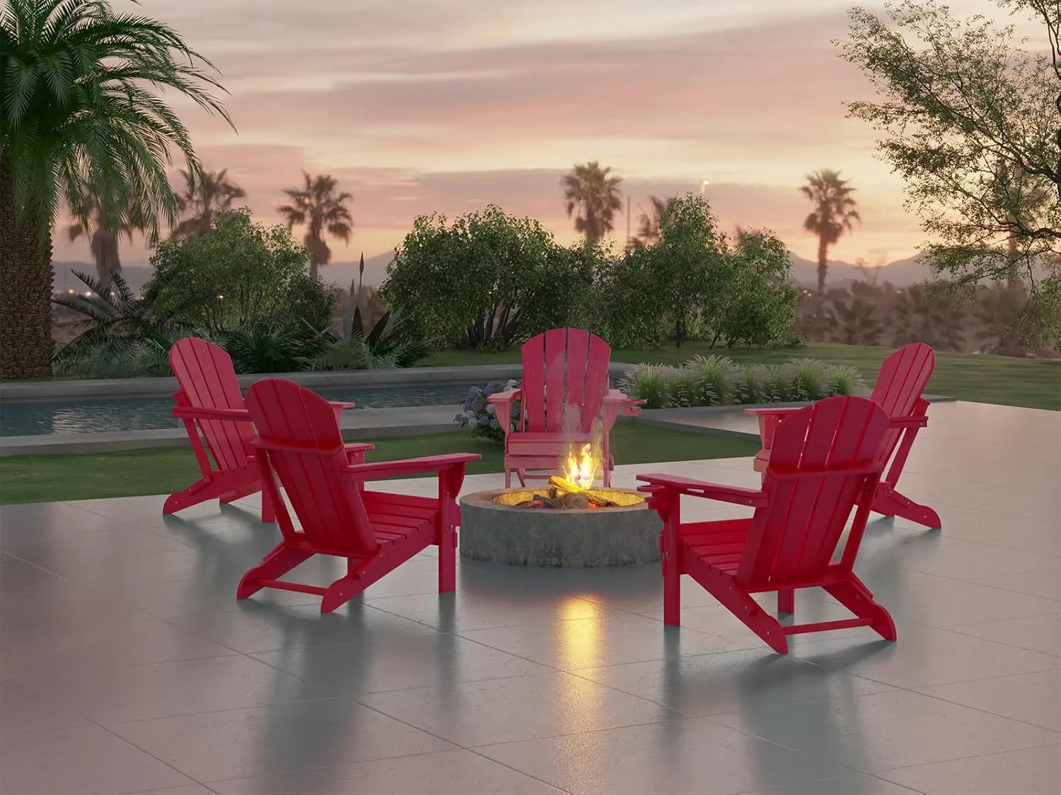 Ciokea Folding Adirondack Chair Wood Texture, Patio Adirondack Chair Weather Resistant, Plastic Fire Pit Chair with Cup Holder, Lawn Chair for Outdoor Porch Garden Backyard Deck (Red)