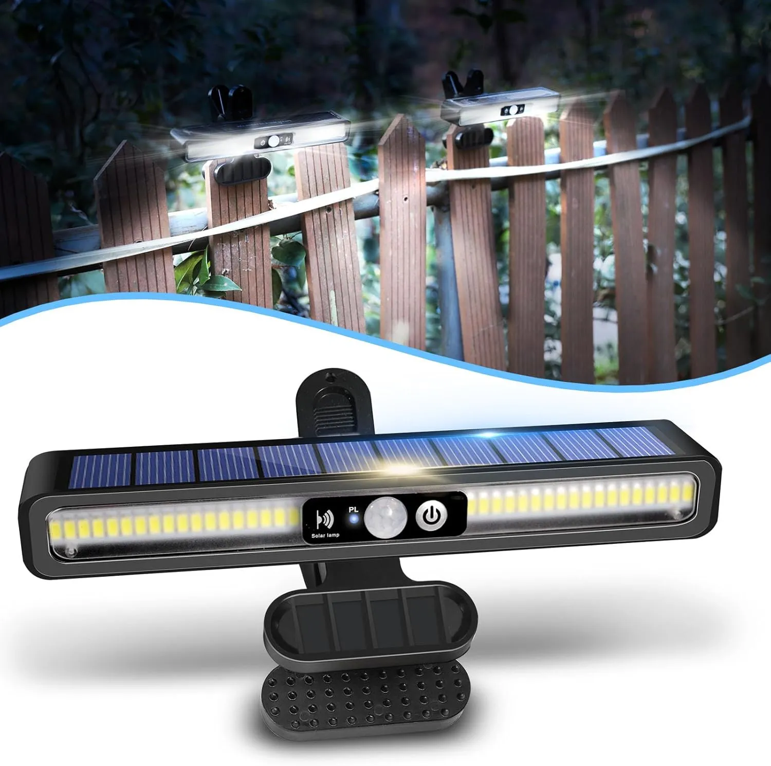 Clip On Solar Motion Lights Outdoor Waterproof, 1 Pack Fence Lights Outside with 36 LEDs, 6000K, Portable Solar Powered Security Light for Fence Garage Camping
