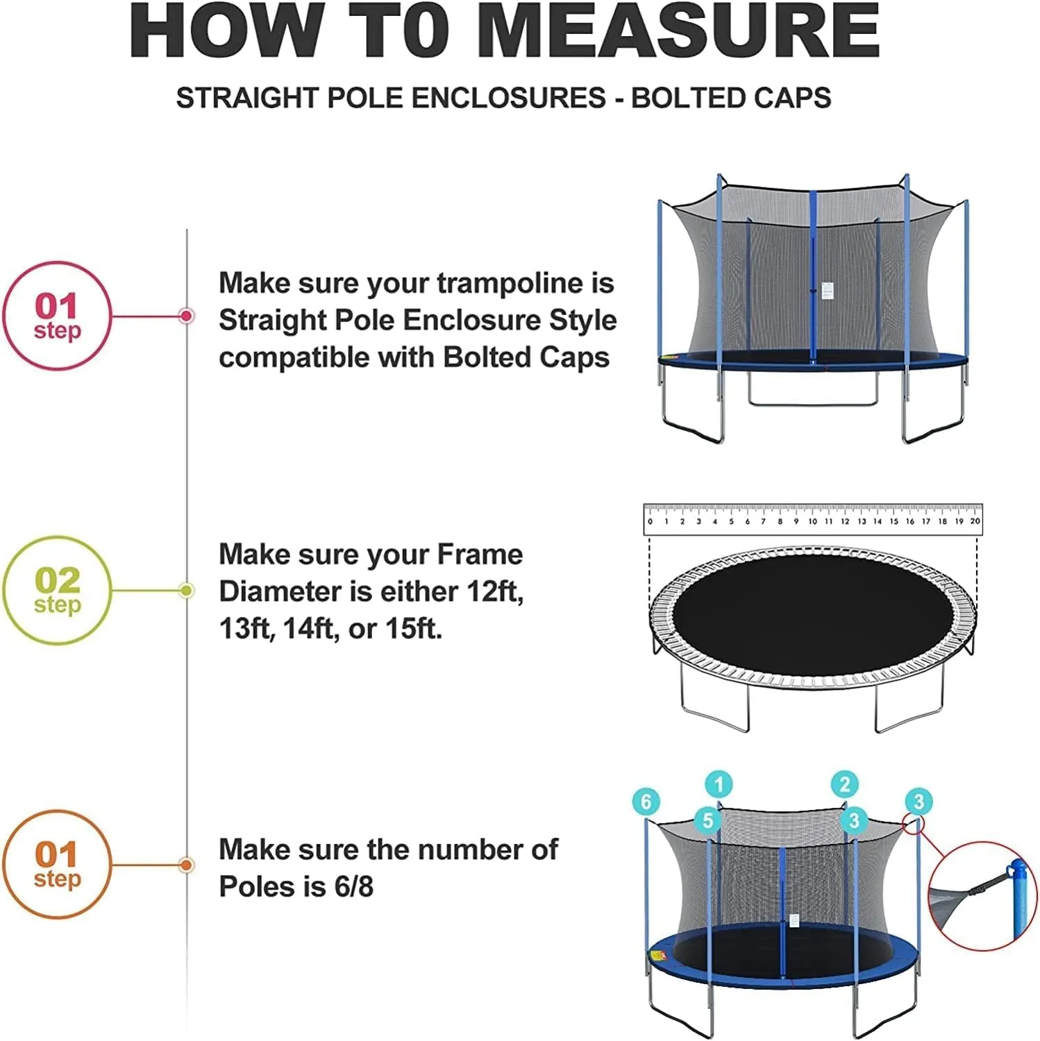 Cliselda Trampoline Replacement Safety Net for 6 Straight Poles Round Frame Trampolines, Breathable and Weather-Resistant, with Adjustable Straps, Zippers, Protection Buckles(Net Only)