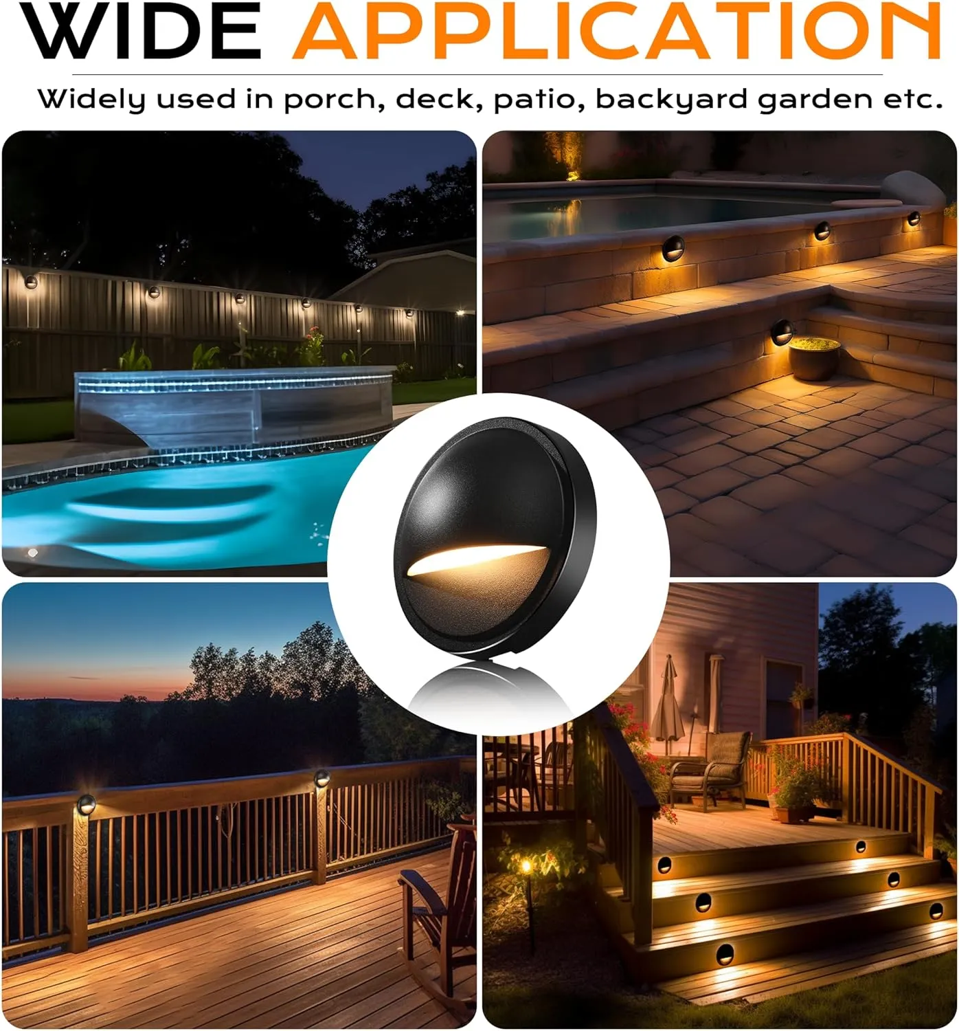 CLOUDY BAY [6 Pack] 3CCT Low Voltage LED Deck Lights Outdoor,2700K/3500K/5000K Selectable,Landscape Step Stair Railing Fence Light Wired,3W,12V-24V AC/DC Deck Lighting Fixtures