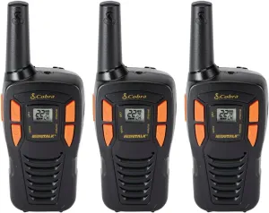 Cobra ACXT145-3 Compact Walkie Talkies - Rechargeable, Lightweight, 22 Channels, Long Range 16-Mile Two-Way Radio Set (3-Pack), Black