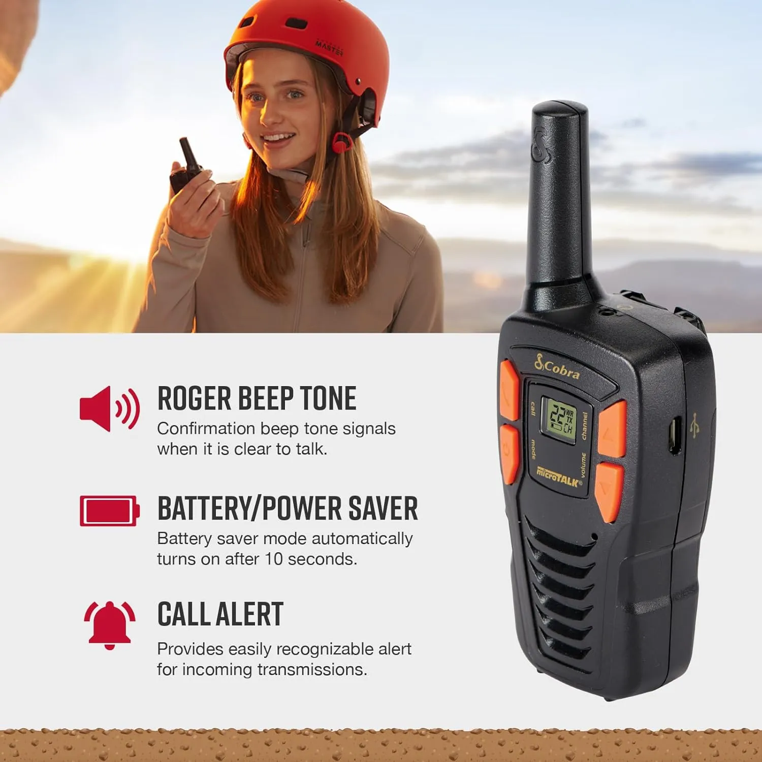 Cobra ACXT145-3 Compact Walkie Talkies - Rechargeable, Lightweight, 22 Channels, Long Range 16-Mile Two-Way Radio Set (3-Pack), Black