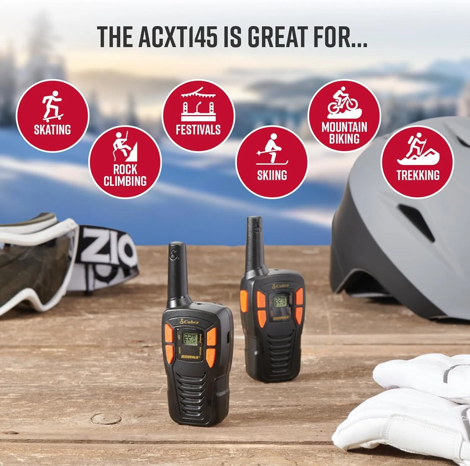 Cobra ACXT145-3 Compact Walkie Talkies - Rechargeable, Lightweight, 22 Channels, Long Range 16-Mile Two-Way Radio Set (3-Pack), Black